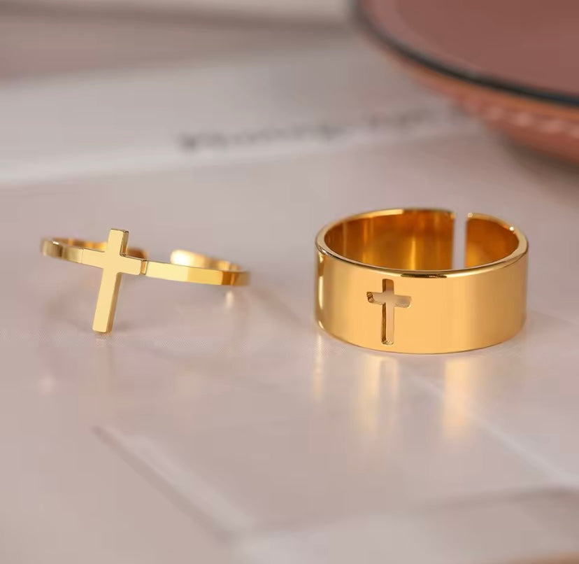 Gold-Plated Cross Ring | Double Ring with Cross | Grace Uncovered