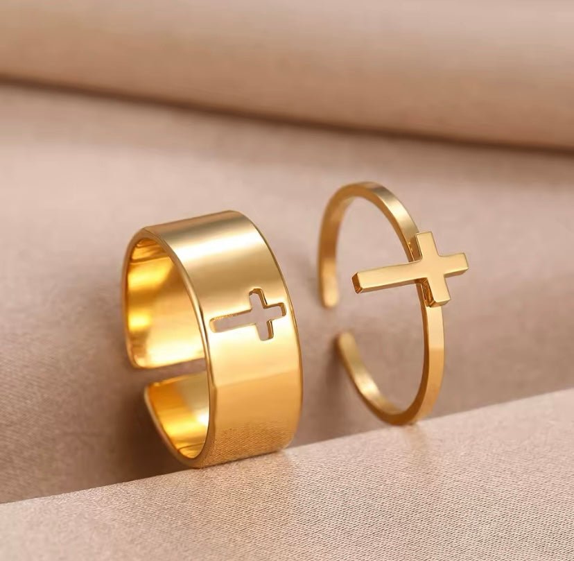 Gold-Plated Cross Ring | Double Ring with Cross | Grace Uncovered