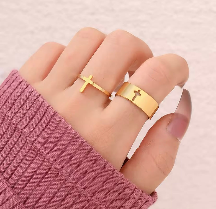 Gold-Plated Cross Ring | Double Ring with Cross | Grace Uncovered