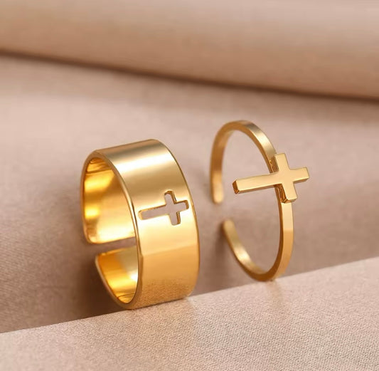 Gold-Plated Cross Ring | Double Ring with Cross  | Grace Uncovered
