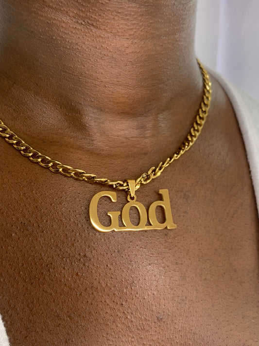 18k gold-plated Cuban chain with God pendant 